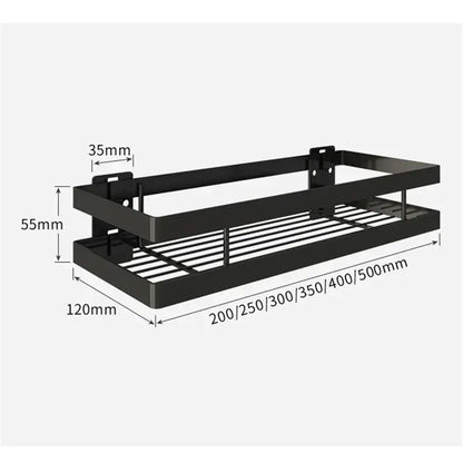 Black two tier metal bathroom shelf shower storage basket