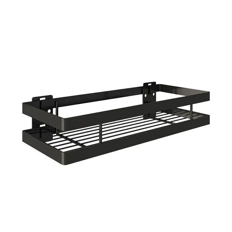 Black two tier metal bathroom shelf shower storage basket