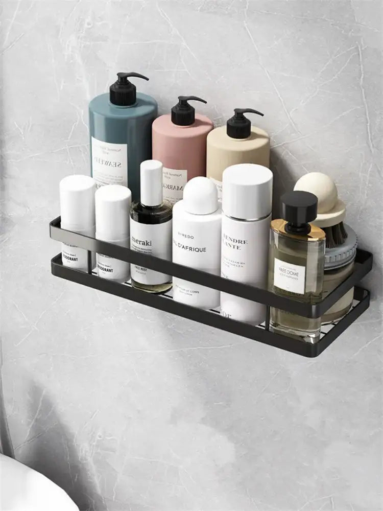 Black two tier metal bathroom shelf shower storage basket