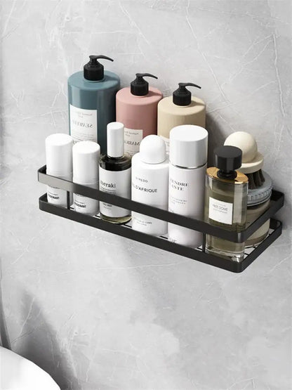 Black two tier metal bathroom shelf shower storage basket