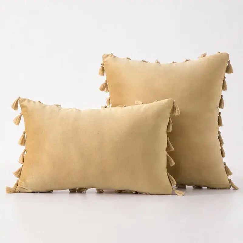 Black velvet tassel fringe pillow cover for living room sofa