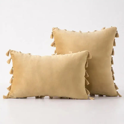 Black velvet tassel fringe pillow cover for living room sofa