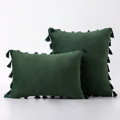 Black velvet tassel fringe pillow cover for living room sofa