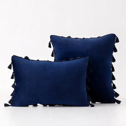Black velvet tassel fringe pillow cover for living room sofa
