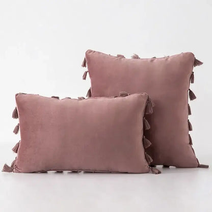 Black velvet tassel fringe pillow cover for living room sofa