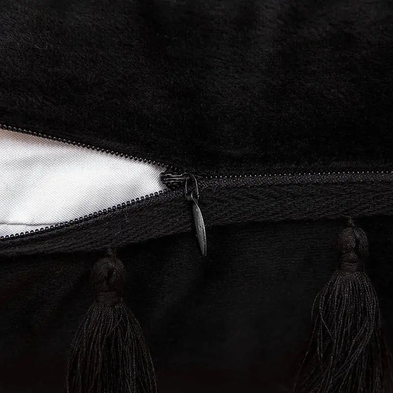 Black velvet tassel fringe pillow cover for living room sofa