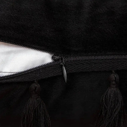 Black velvet tassel fringe pillow cover for living room sofa