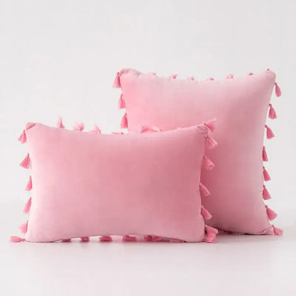 Black velvet tassel fringe pillow cover for living room sofa