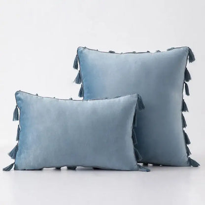 Black velvet tassel fringe pillow cover for living room sofa