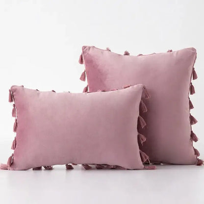 Black velvet tassel fringe pillow cover for living room sofa
