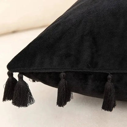Black velvet tassel fringe pillow cover for living room sofa
