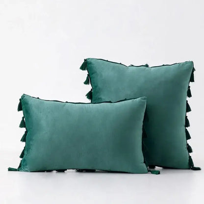 Black velvet tassel fringe pillow cover for living room sofa