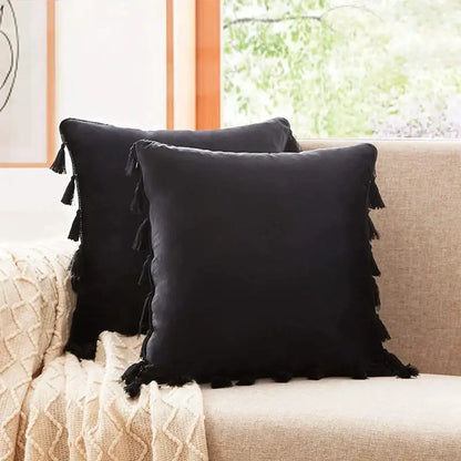 Black velvet tassel fringe pillow cover for living room sofa