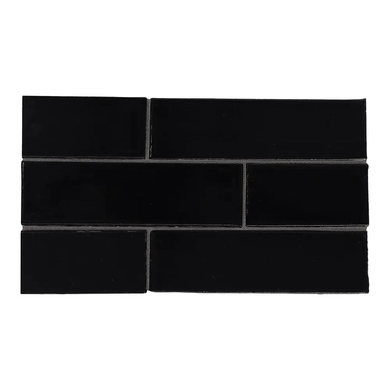 Black Vinyl Glossy Glazed Terracotta Tiles 2 1/8x7 1/2