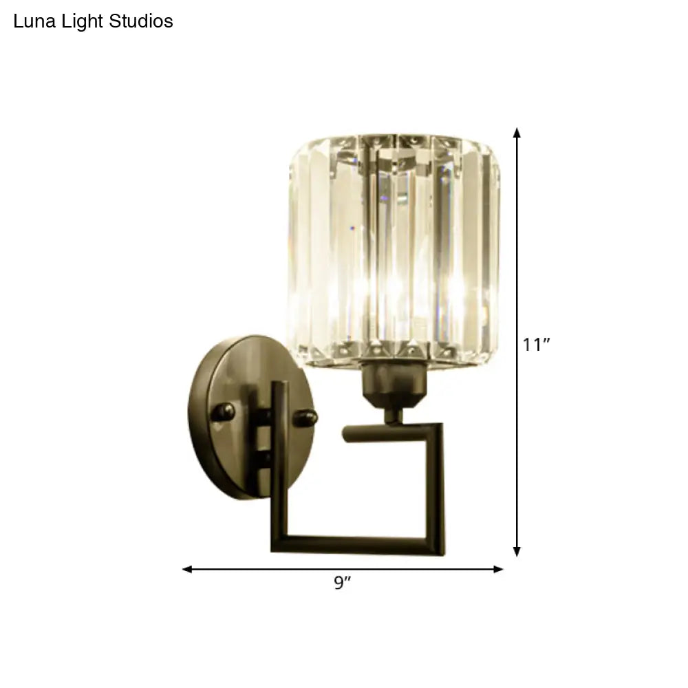 DecorBites™ Black Wall-Mounted Crystal Sconce with Contemporary Cylindrical Design