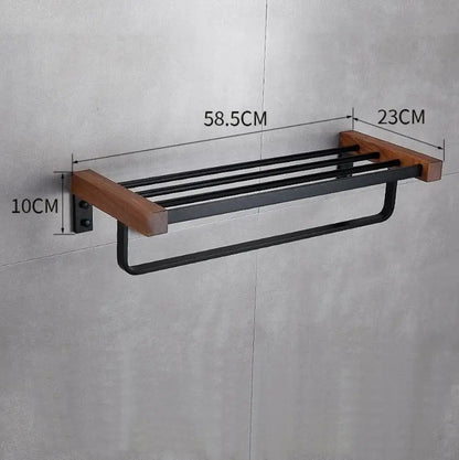 Black walnut bathroom set with corner shelf and storage accessories