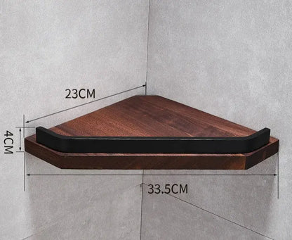 Black walnut bathroom set with corner shelf and storage accessories