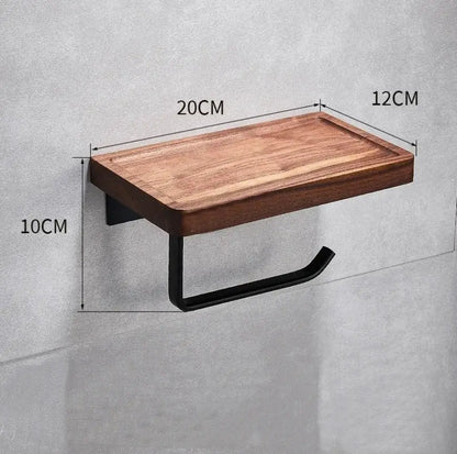 Black walnut bathroom set with corner shelf and storage accessories