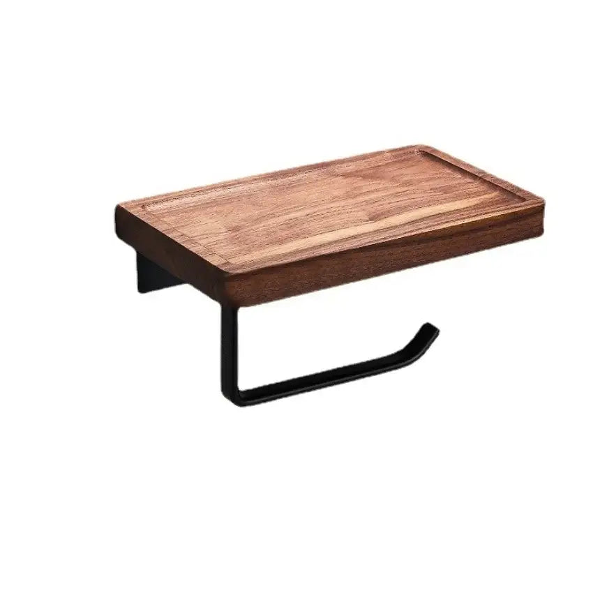 Black walnut bathroom set with corner shelf and storage accessories