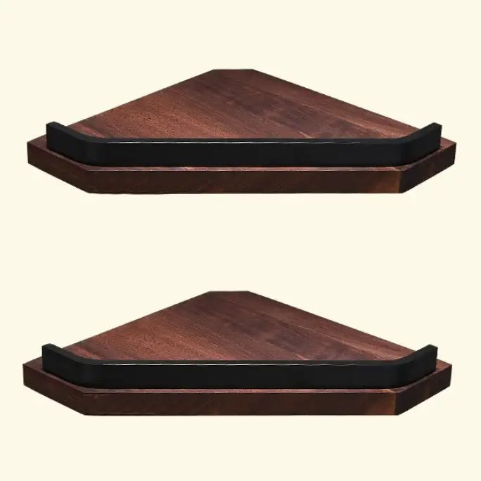 Black walnut bathroom set with corner shelf and storage accessories