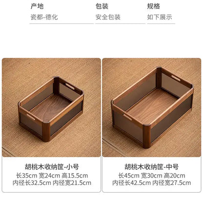 Black walnut wood desktop organizer set – office storage box