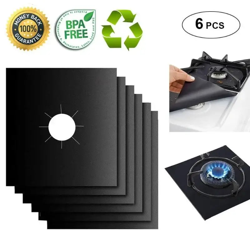Black washable gas stove surface protector 6-pack kitchen mats