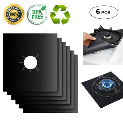 Black washable gas stove surface protector 6-pack kitchen mats