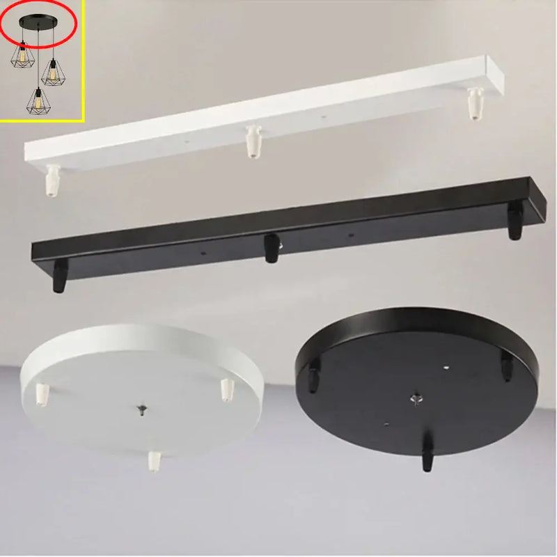 Black & white 3 head pendant light base canopy plate dining room