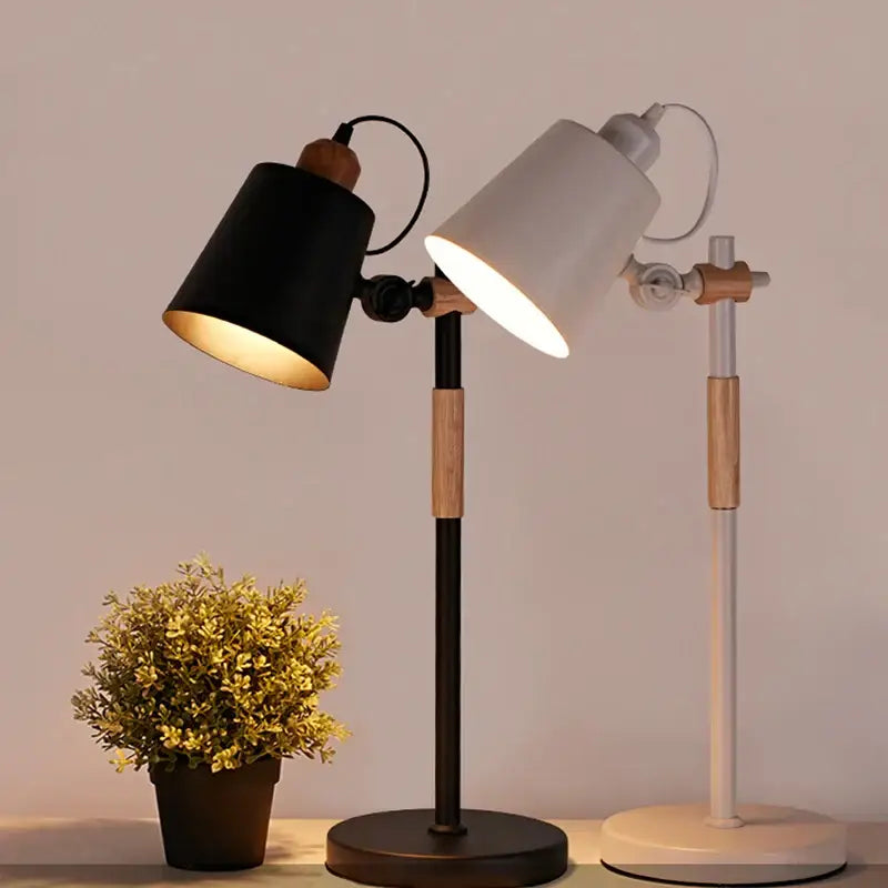 Black & white adjustable wood desk lamp for bedroom study