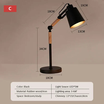 Black & white adjustable wood desk lamp for bedroom study