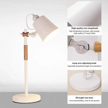 Black & white adjustable wood desk lamp for bedroom study