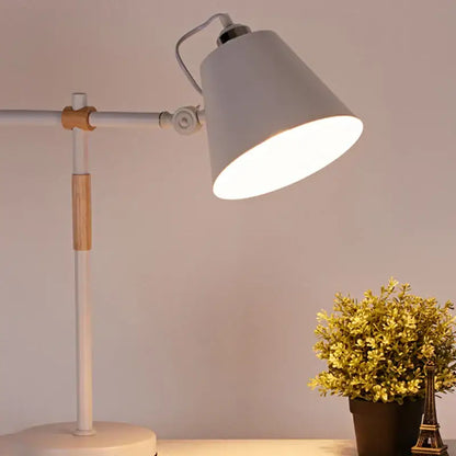 Black & white adjustable wood desk lamp for bedroom study