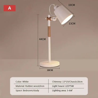 Black & white adjustable wood desk lamp for bedroom study