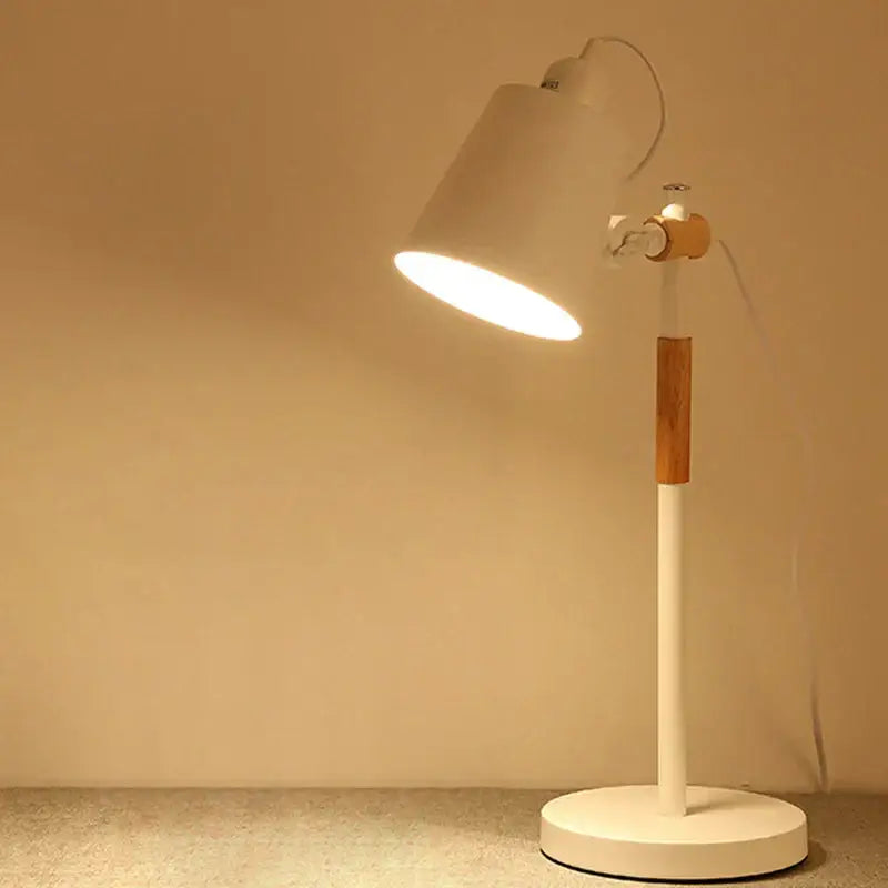 Black & white adjustable wood desk lamp for bedroom study