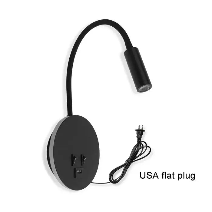 Black & white corded gooseneck wall sconce bedroom light with usb port