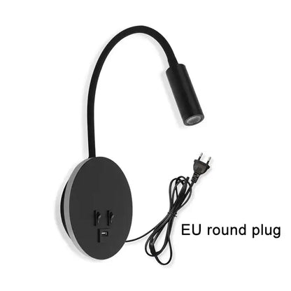 Black & white corded gooseneck wall sconce bedroom light with usb port