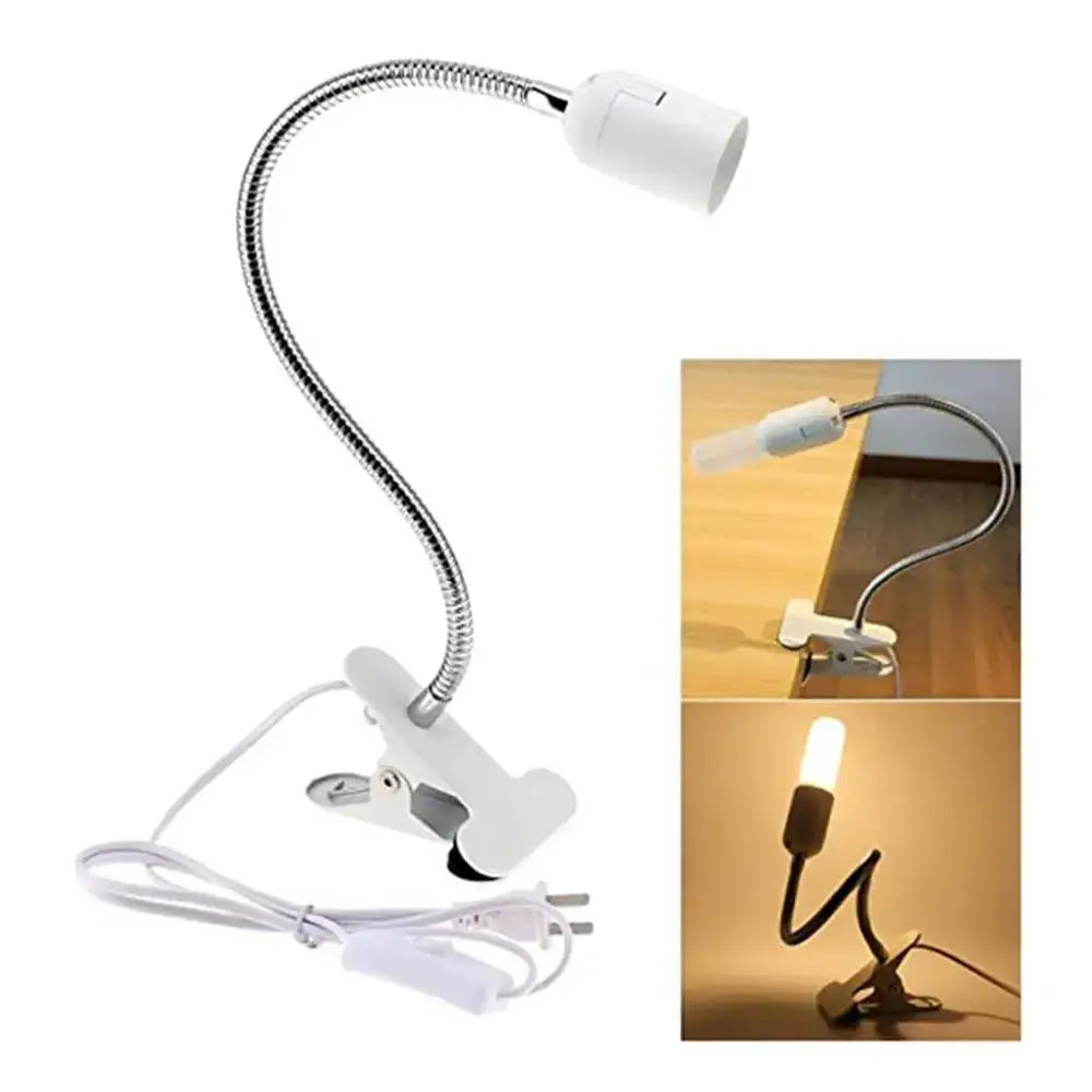 Black & white flexible gooseneck desk light bedroom clip lamp