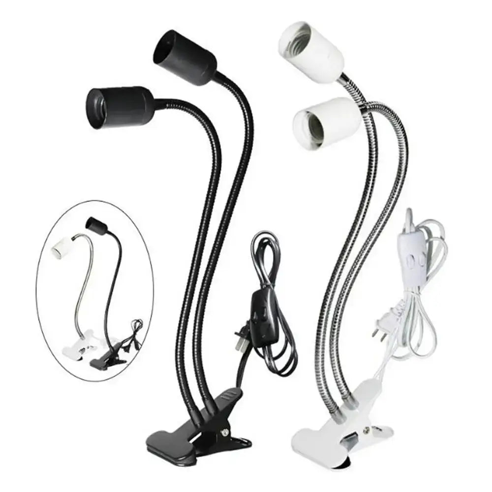 Black & white flexible gooseneck desk light bedroom clip lamp