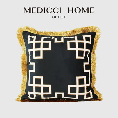 Black & white geometric fringed lumbar pillow cover living room