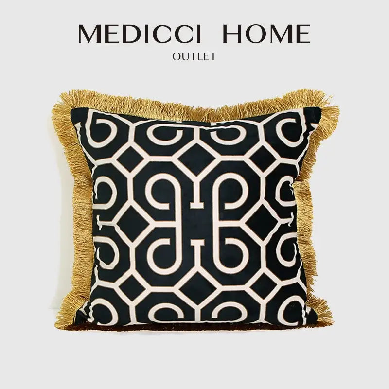 Black & white geometric fringed lumbar pillow cover living room
