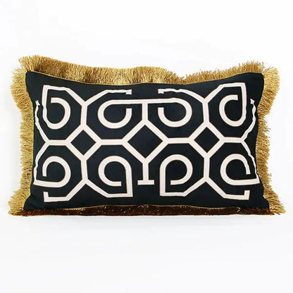 Black & white geometric fringed lumbar pillow cover living room