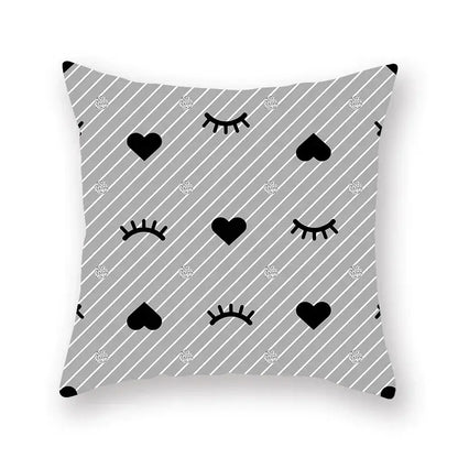 Black white & gold geometric star stripe print pillowcase bedroom decor