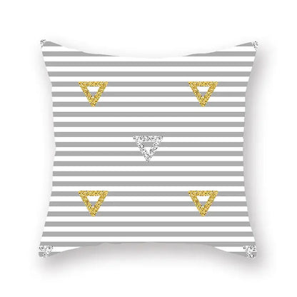 Black white & gold geometric star stripe print pillowcase bedroom decor