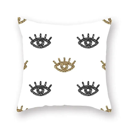 Black white & gold geometric star stripe print pillowcase bedroom decor