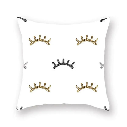 Black white & gold geometric star stripe print pillowcase bedroom decor