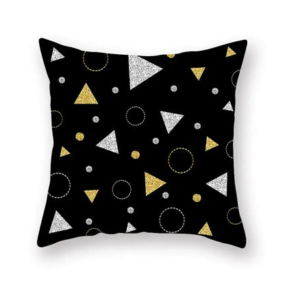 Black white & gold geometric star stripe print pillowcase bedroom decor