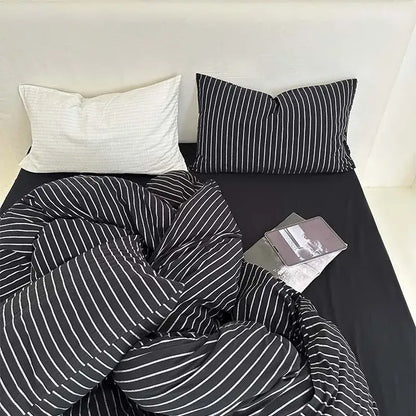 Black & white striped cotton duvet cover set bedroom bedding