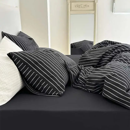 Black & white striped cotton duvet cover set bedroom bedding