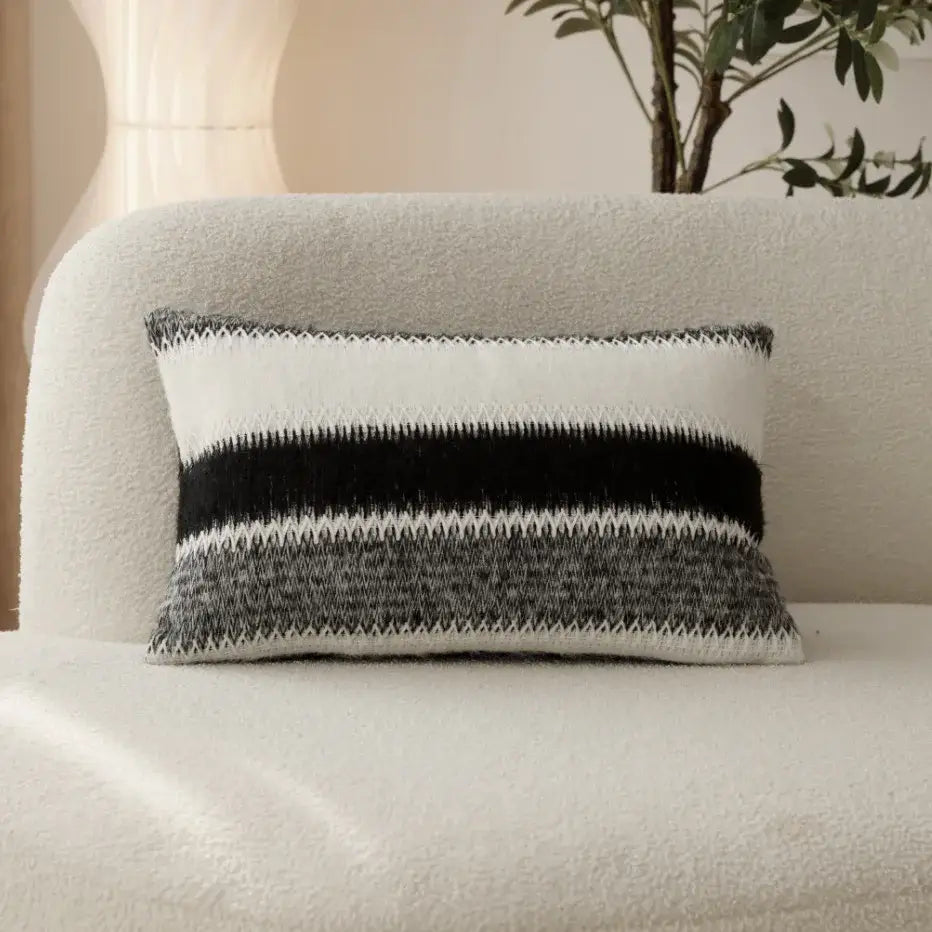 Black & white striped knitted crochet cushion cover living room