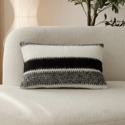 Black & white striped knitted crochet cushion cover living room